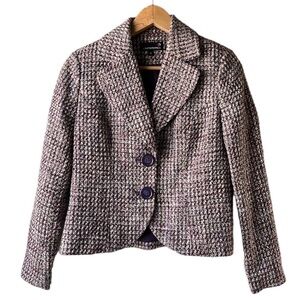 LAURA PETITES Purple Bouclé Wool Blend Knit Two Button Closure Blazer Size 2